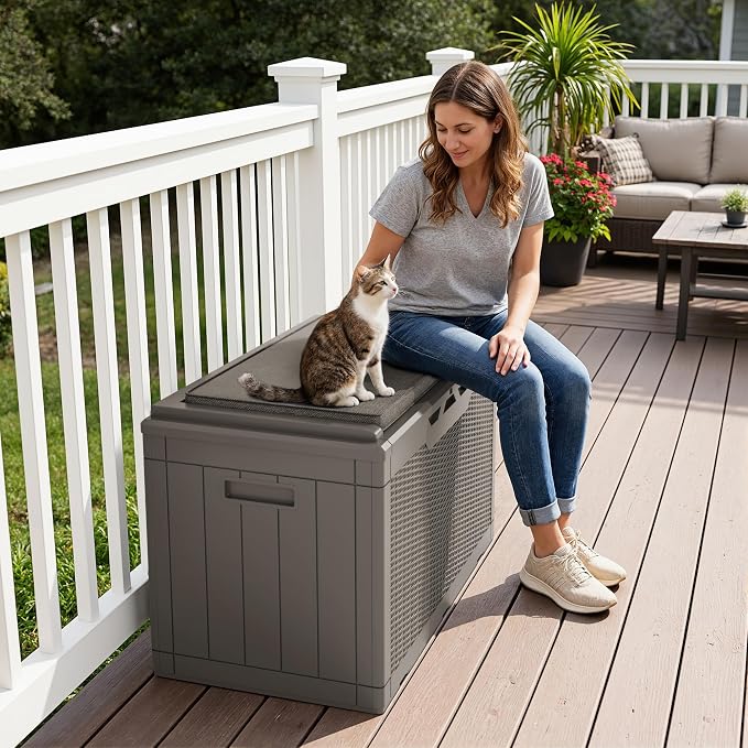Greesum 100 Gallon Resin Deck Box Large Outdoor Storage Boxes - Image 3