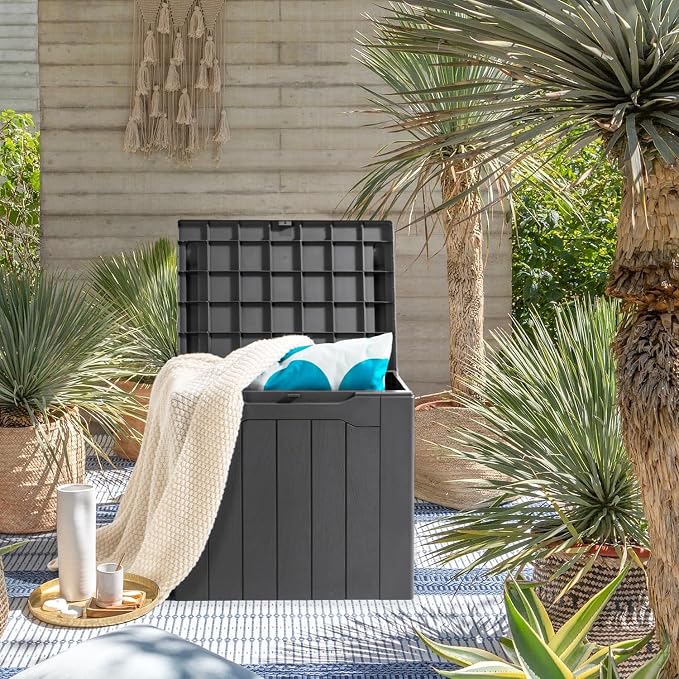 JUMMICO 31 Gallon Resin Deck Box Waterproof Indoor Outdoor Storage Boxes - Image 7
