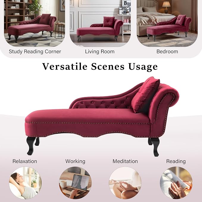 Merax 62'' Velvet Chaise Lounge Indoor - Image 6