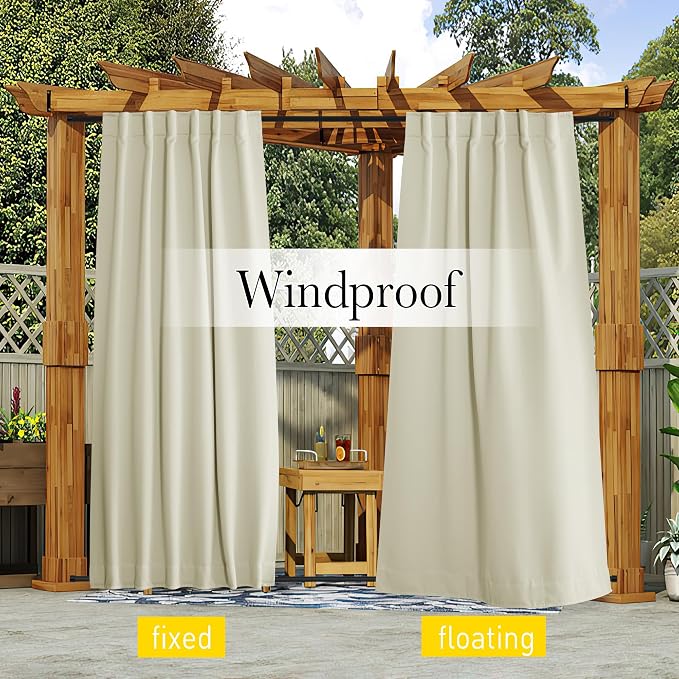 NICETOWN 2 Panels Outdoor Curtains Waterproof Pocket & Back Tab on Top & Bottom - Image 5
