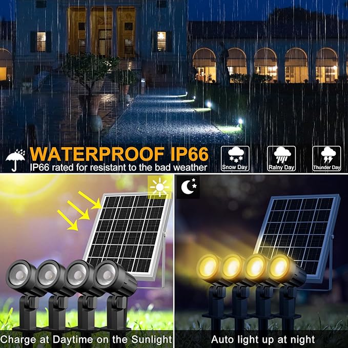 MEIKEE Solar Spot Lights Outdoor, 4-in-1 Solar Landscape Lights, 4W/6V IP66 - Image 4