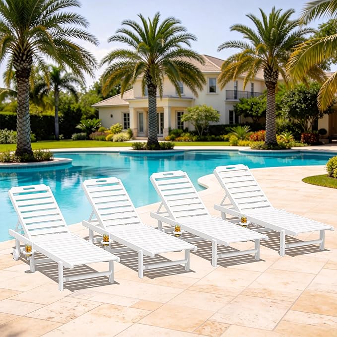 SERWALL Patio Chaise Lounge Chair Set of 4, HDPE Outdoor Lounge Chair by SERWALL