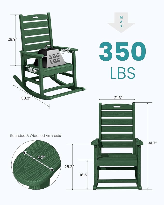 SERWALL Outdoor Rocking Chair Set of 2, Oversized Rocking Chair - Image 3