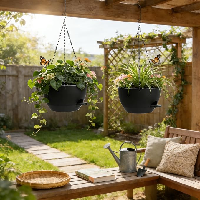 13 Inch 2 Pack Large Self Watering Hanging Planters - Image 8