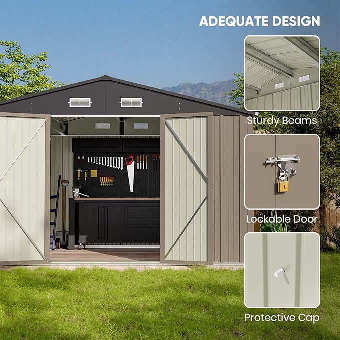 Patiowell 10 x 8 FT Outdoor Storage Shed, Large Garden Tool Metal Shed - Image 3