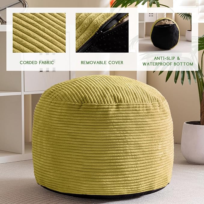 HIGOGOGO Round Stuffed Pouf Ottoman, Corduroy Poufs - Image 3