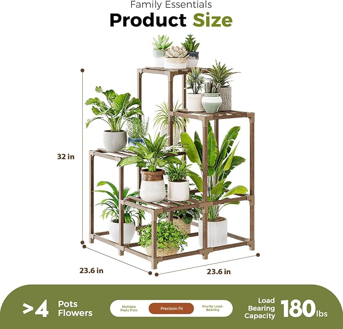 Bamworld Plant Stand Indoor Outdoor Corner Shelf Plant Holder 4-Pot Flower - Image 2