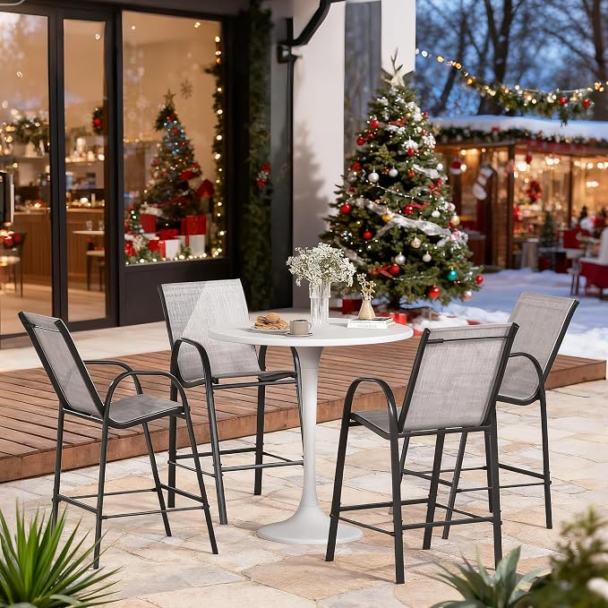 HOMREST Outdoor Bar Height Stools Set of 4, High Back Patio Chairs - Image 2