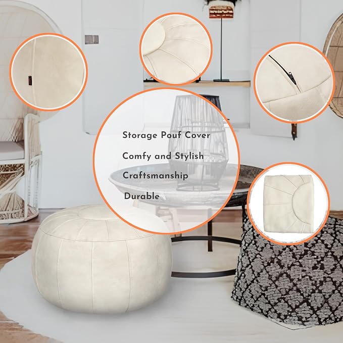 Thgonwid Unstuffed Moroccan Storage Pouf Foot Stool Ottoman Seat Handmade Faux - Image 6