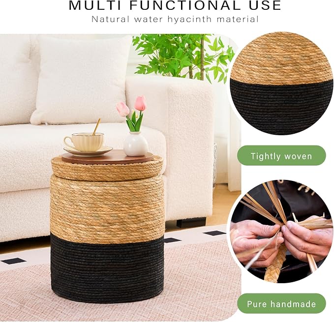 Wimarsbon Storage Pouf Ottoman, Hand Weaving Natural Straw Foot Stool, Bohemian - Image 4