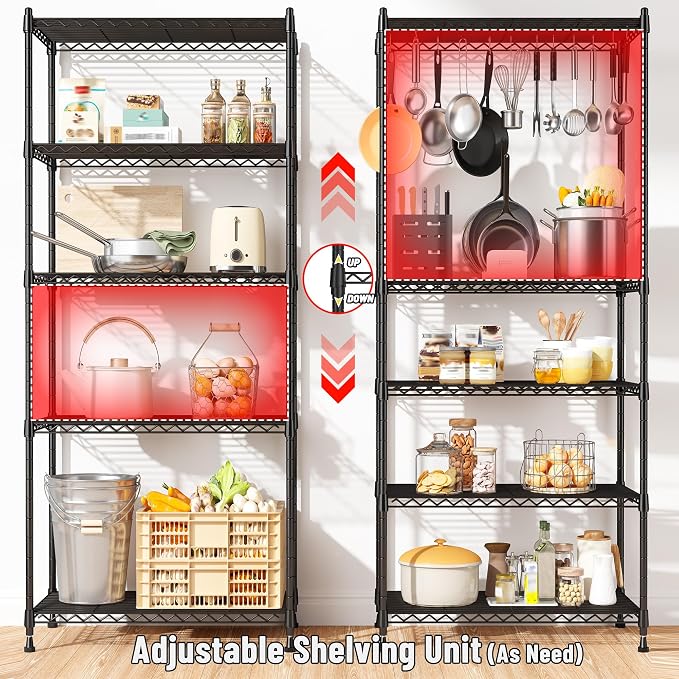 5-Tier Shelf 1010LBS Storage Shelves Adjustable Wire Shelving Metal Shelving - Image 8