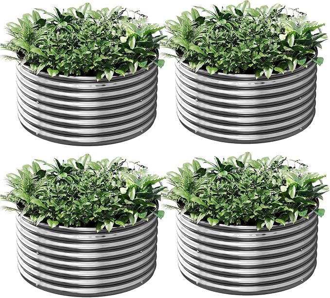 4 Pack 3x3FT Round Corrugated Galvanized Steel Raised Garden Bed Outdoor by CATMANOR