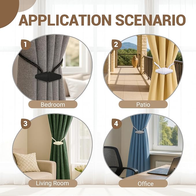 Hion Magnetic Curtain Tiebacks Grey 2pcs, Curtain Tiebacks Buckles Holdbacks - Image 5