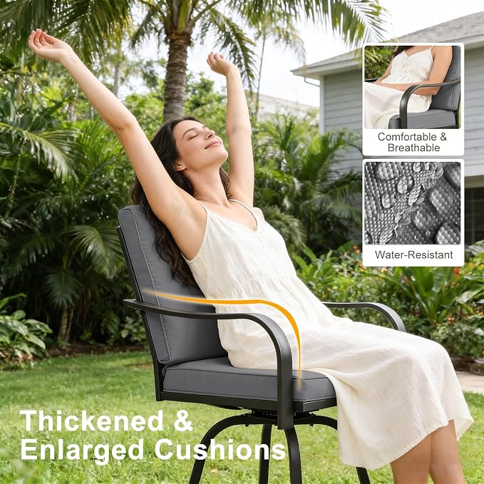 Patio Swivel Bar Stools Set of 6, Outdoor Bar Height Swivel Chairs - Image 4