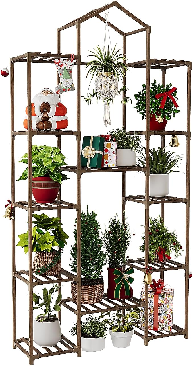 Bamworld 74.4" Tall Plant Stand Indoor Outdoor Wood Plant Shelf Hanging Plant by Bamworld