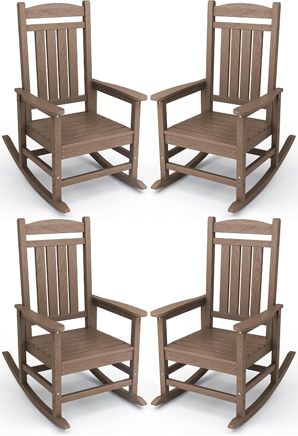 KINGYES HDPE Outdoor Rocking Chair Set of 4, All-Weather Poly Patio Rocking by KINGYES