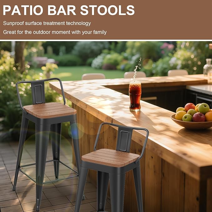 HAOBO Home 30" Outdoor Barstools Patio Stool Metal Bar Stools Set of 4 Counter - Image 9