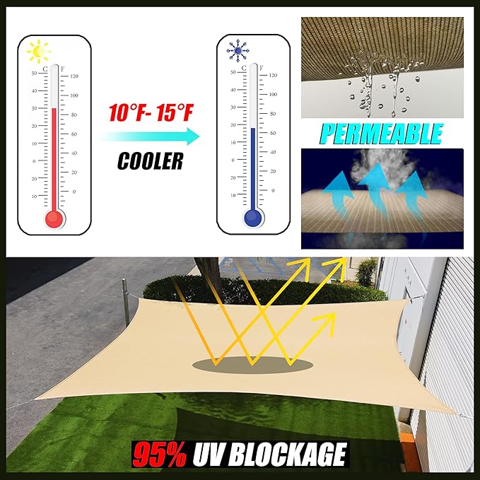 Royal Shade 10' x 20' Beige Rectangle Sun Shade Sail Canopy Outdoor Patio - Image 7