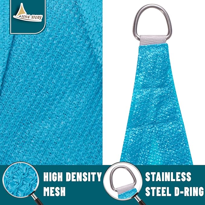 LOVE STORY 16' x 16'x 22' Right Triangle Turquoise Blue Sun Shade Sail Canopy - Image 5