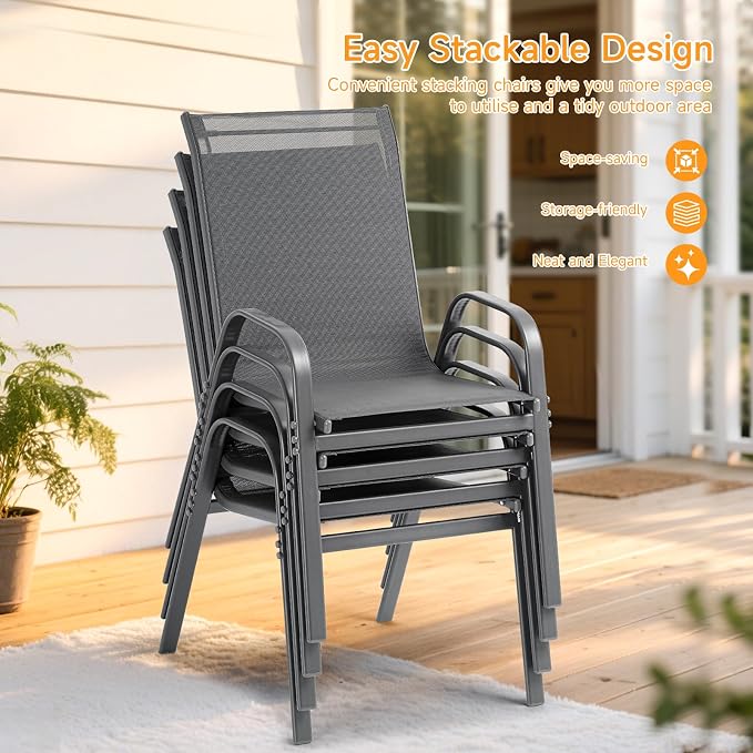ONBRILL Patio Chairs set of 2, Easy Assembly Stackable Outdoor Dining Chairs - Image 4