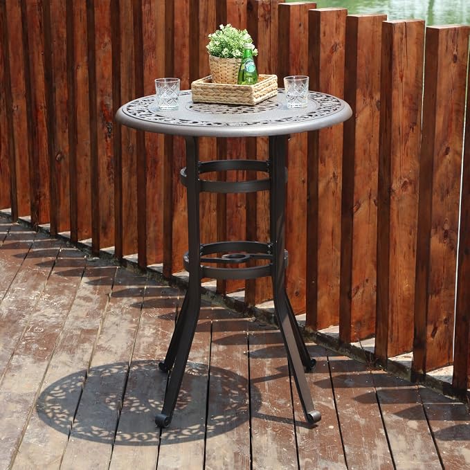 PHI VILLA 32" Cast Aluminum Patio Bar Table, Pub Height Bistro Round Table - Image 6