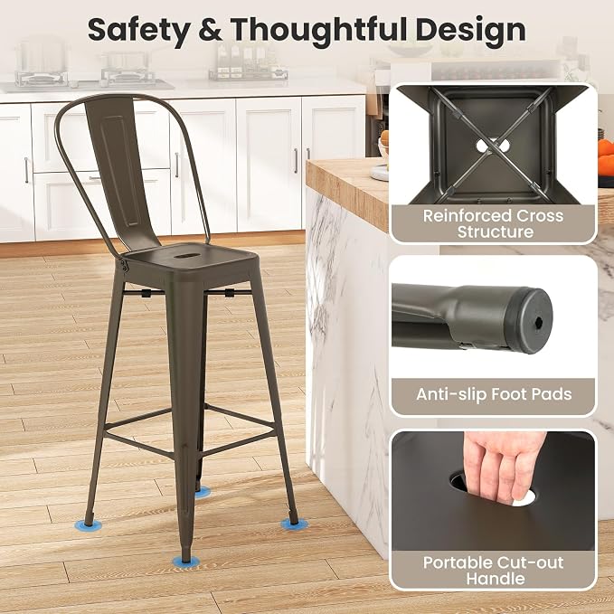 COSTWAY Metal Bar stools Set of 4, - Image 4