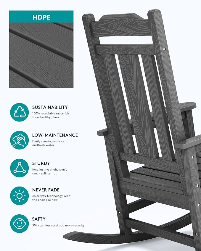SERWALL Outdoor Rocking Chair Set of 6, Patio Rocking Chair Sets, HDPE Rocking - Image 6