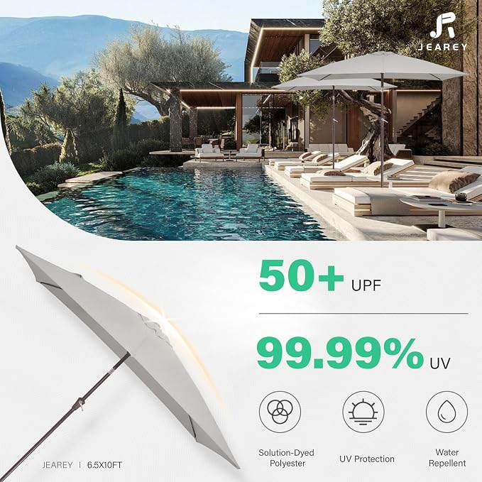 JEAREY 6.5x10 ft Rectangular Patio Umbrellas Rectangle Outdoor Umbrella - Image 5