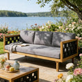 Merax Outdoor 3 Seater Daybed, Acacia Wood Patio Day Bed Couch Sofa by Merax