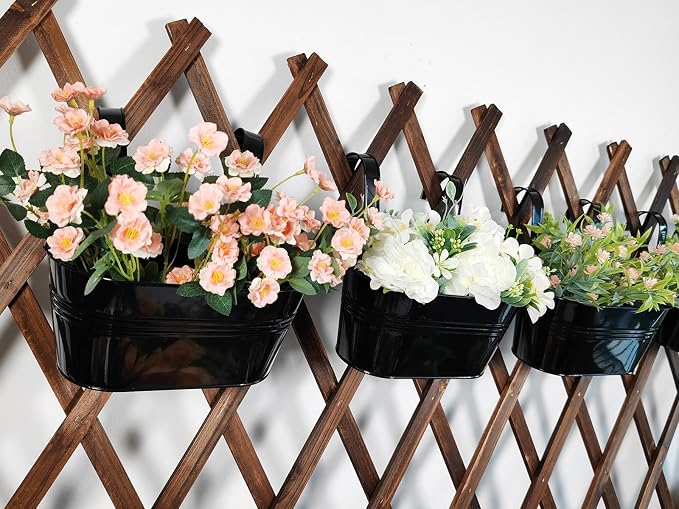6 Pack Metal Hanging Planter for Outdoor Plants, 10 Inch Black Fence Planters - Image 8