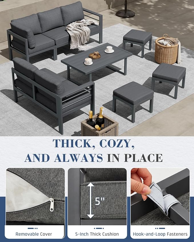 AECOJOY Aluminum Patio Furniture Set, 8 Seats Modern Outdoor Furniture - Image 4