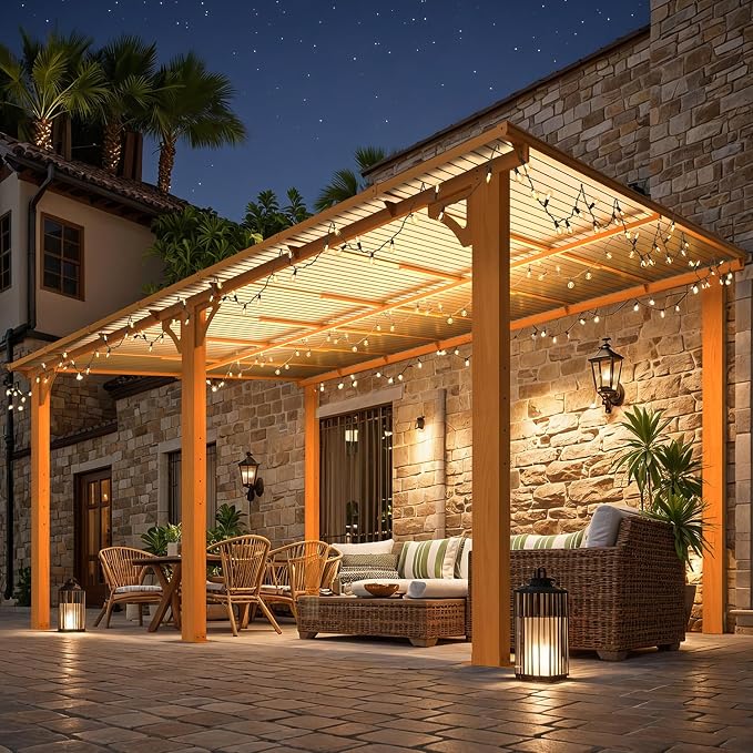 AECOJOY 14' x 10' Gazebo for Patio, Wood Grain Hard Top Lean to Gazebo Pergola - Image 2
