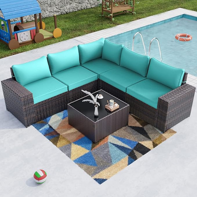 Kullavik Outdoor Patio Furniture Set 6 Pieces Sectional Rattan Sofa Set Brown by KULLAVIK