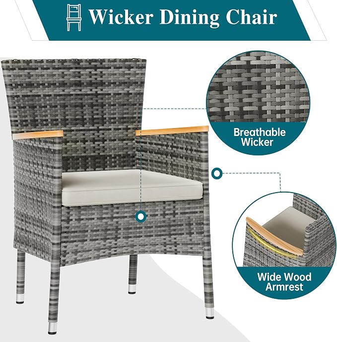 Shintenchi 7 Piece Patio Dining Set, Wicker Patio Conversation Set - Image 5