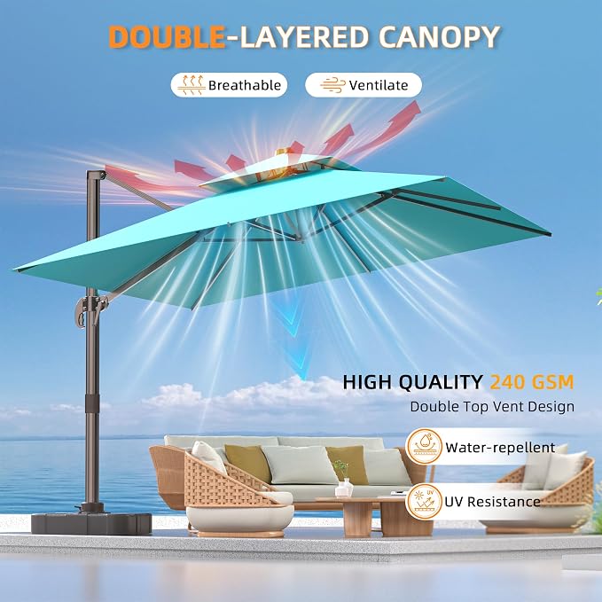 9' X 12' Double Top Cantilever Patio Umbrella - Image 4