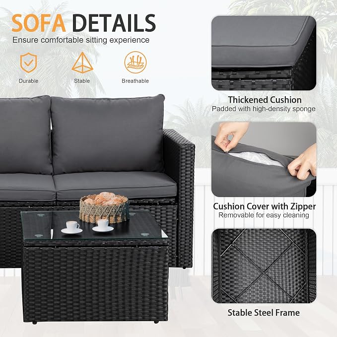 Shintenchi Outdoor Patio Furniture Sets, Small Outdoor Sofa Patio Sectional - Image 5