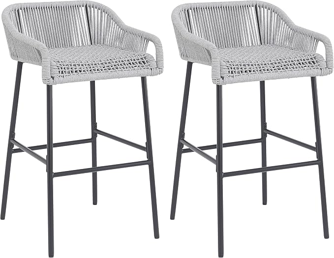 Christopher Knight Home Sivir Outdoor Barstool Set of 2, Patio Woven Rope Bar - Image 7