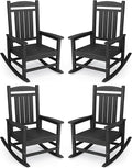 KINGYES HDPE Outdoor Rocking Chair Set of 4, Widened Seat Patio Rocking Chair by KINGYES