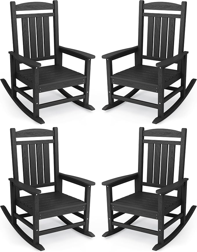 KINGYES HDPE Outdoor Rocking Chair Set of 4, Widened Seat Patio Rocking Chair by KINGYES