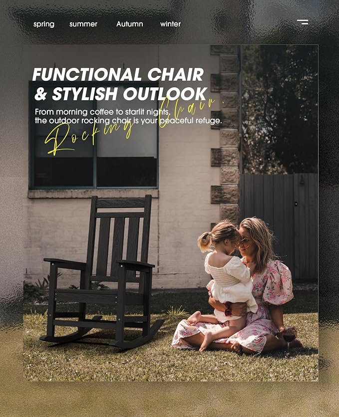 KINGYES Oversized Outdoor Rocking Chair, All-Weather Patio Rocking Chairs - Image 8