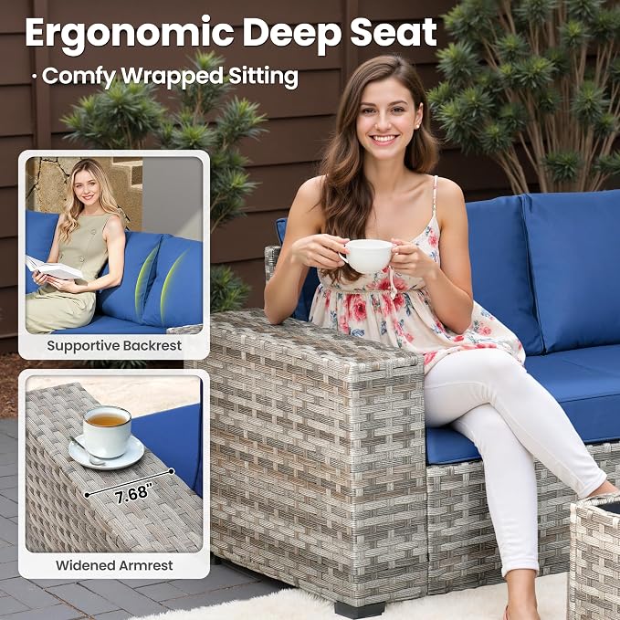 ovios 6 Pieces Patio Furniture Set, Outdoor Wicker Sectional Sofa - Image 6