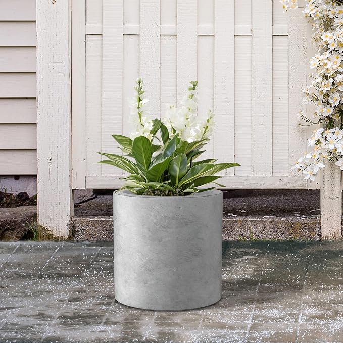 Kante 9.8" Dia Round Concrete Planter, Modern Style Large Cylindrical Plant Pot - Image 4