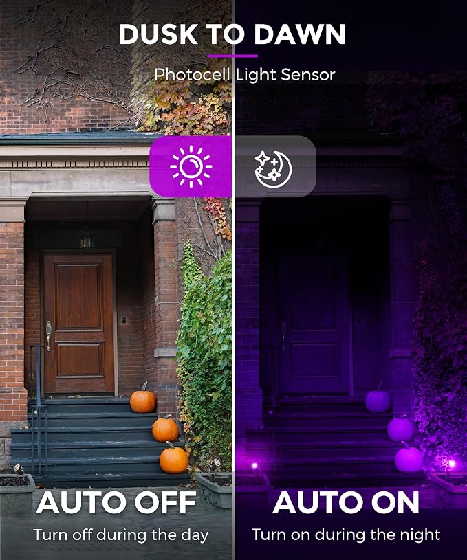 L LOHAS LED Halloween Orange and Purple Spotlights Outdoor, Auto On/Off 5W 120V - Image 6