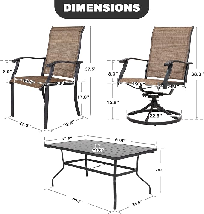 NUU GARDEN 7 Pieces Outdoor Dining Sets, Textilene Swivel Patio Table and - Image 2