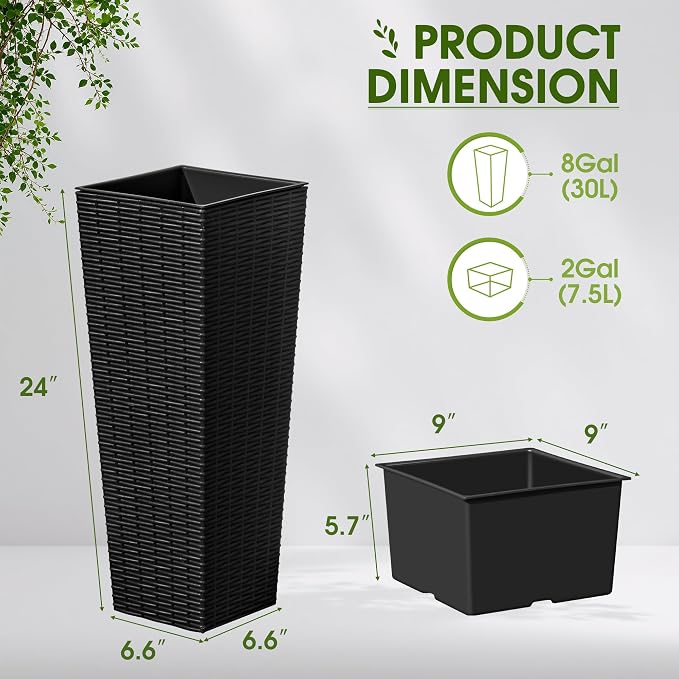 Devoko Resin Tall Planters for Outdoor Plants Set of 2, Large Taper Outdoor - Image 7