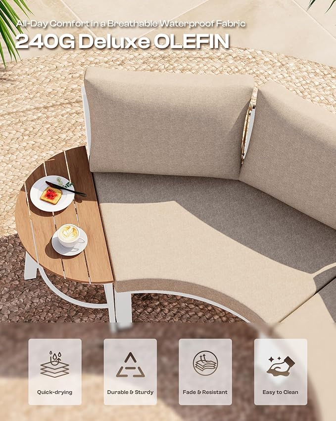 Outdoor Patio Sectional Modular Sofa, Aluminum 1 Piece Curved Patio Couch - Image 4