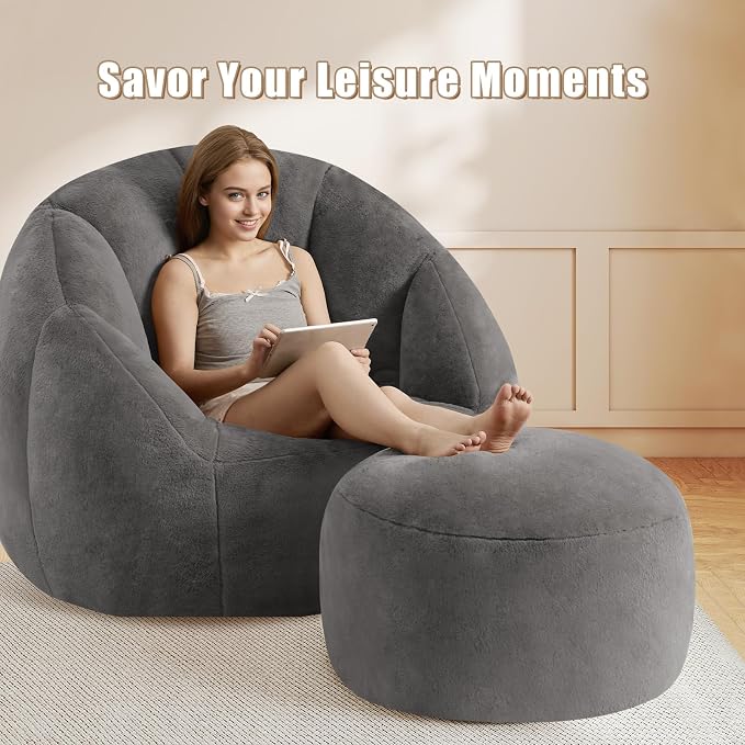 Round Stuffed Pouf Ottoman for Foot Rest, A Round Modern Foam Filled Poufs - Image 3