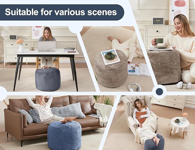 Round Stuffed Pouf Ottoman Chair - Image 7