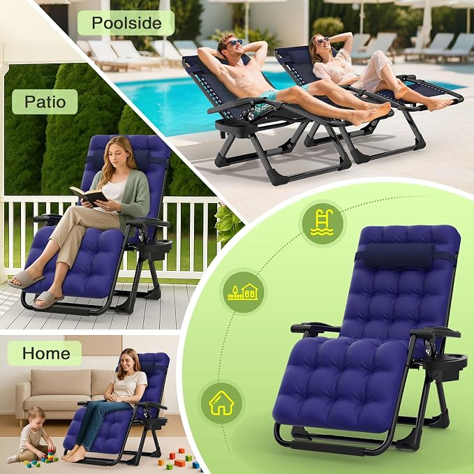 Suteck Zero Gravity Chair, Reclining Camping Lounge Chair w/Removable Cushion - Image 6
