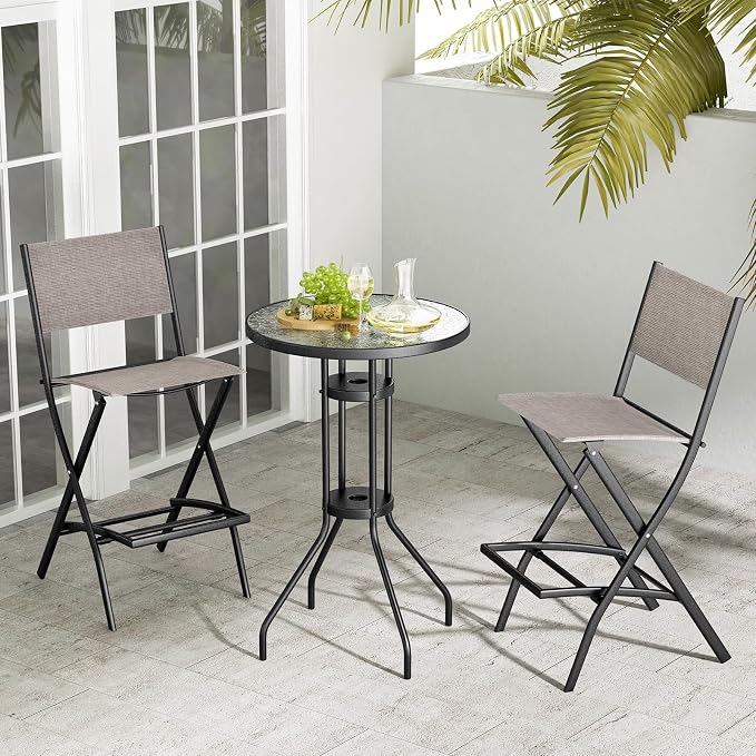 COSTWAY Outdoor Patio Bar Chair Set of 2, Folding Bar Height Stool - Image 2